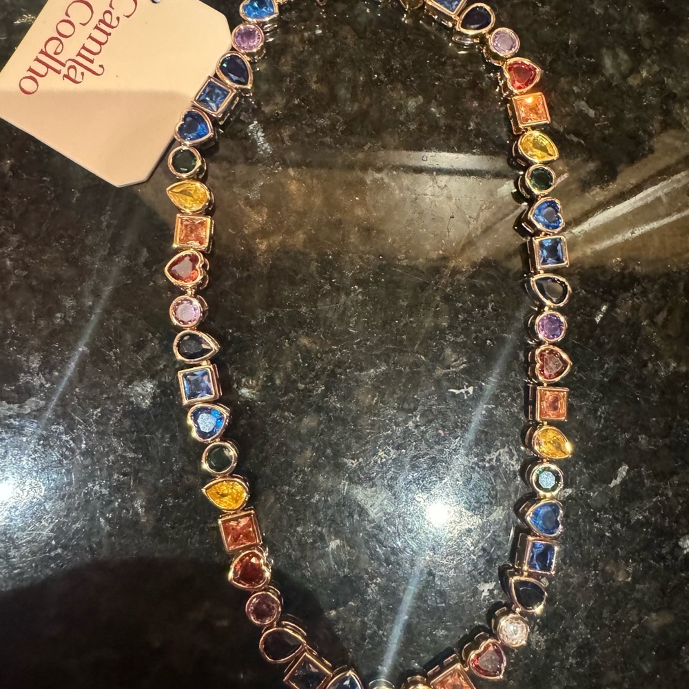 NWT Viral Camila Coelho Cubic Zirconia Sparkling Gemstone Necklace 14” + 3”
